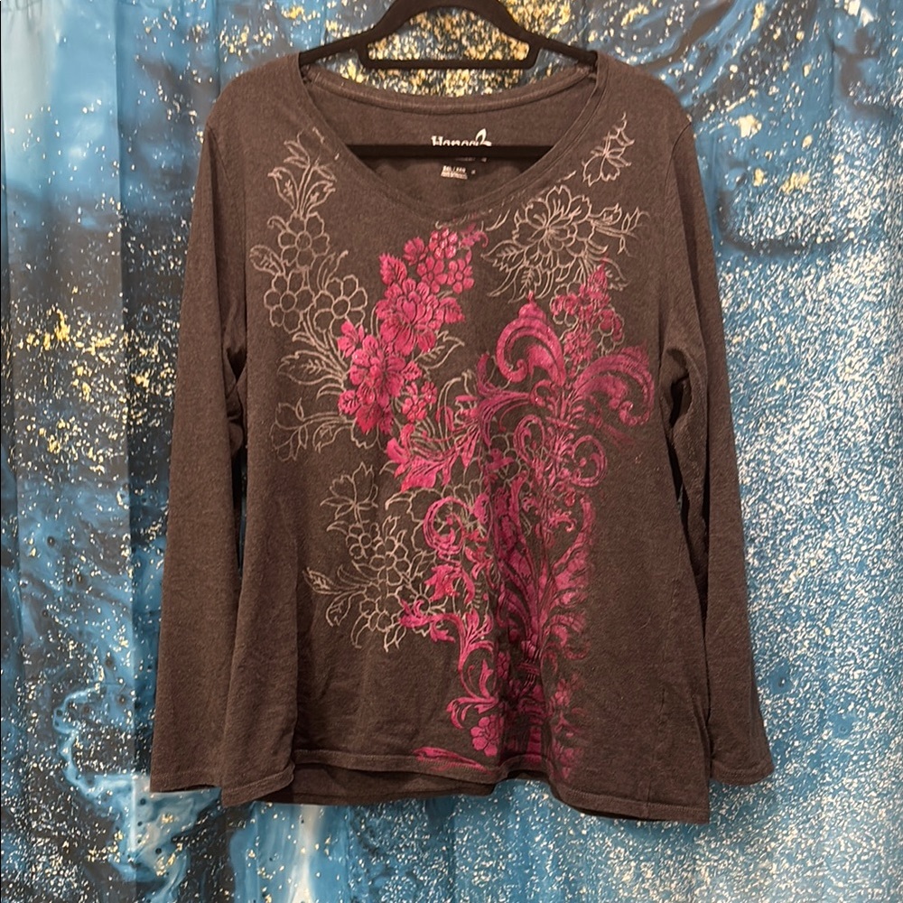 Hanes Brown and Pink Graphic Long Sleeve T-shirt